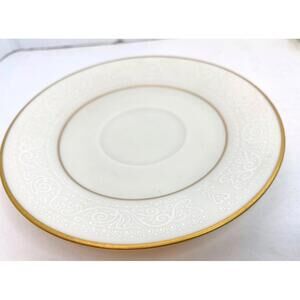 Noritake China Tulane 7562 Saucer Plate Ivory China White Scroll Gold Trim